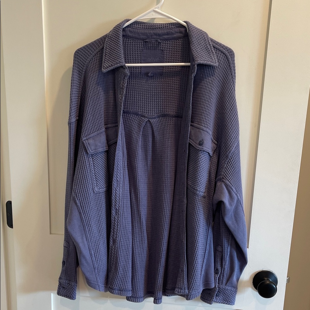 Aerie Purple/Blue Waffle Knit Button Down Shirt